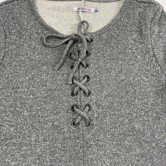Justfab Dress Womens Large Gray Lace‎ Up Long Sleeve Pockets Aline Jersey Knit - Picture 10 of 10